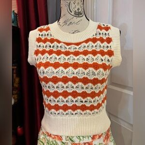 FRNCH Paris Crochet Short Sleeve Crop Sweater/Vest